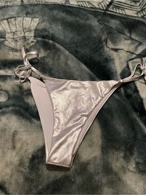 Shimmer Silver Tie-Side Bikini Bottom